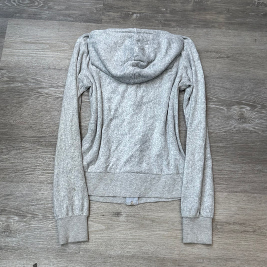 Vintage Juicy Couture Womens Heather Gray Velour Zip-Up Hoodie Drawstring Size S