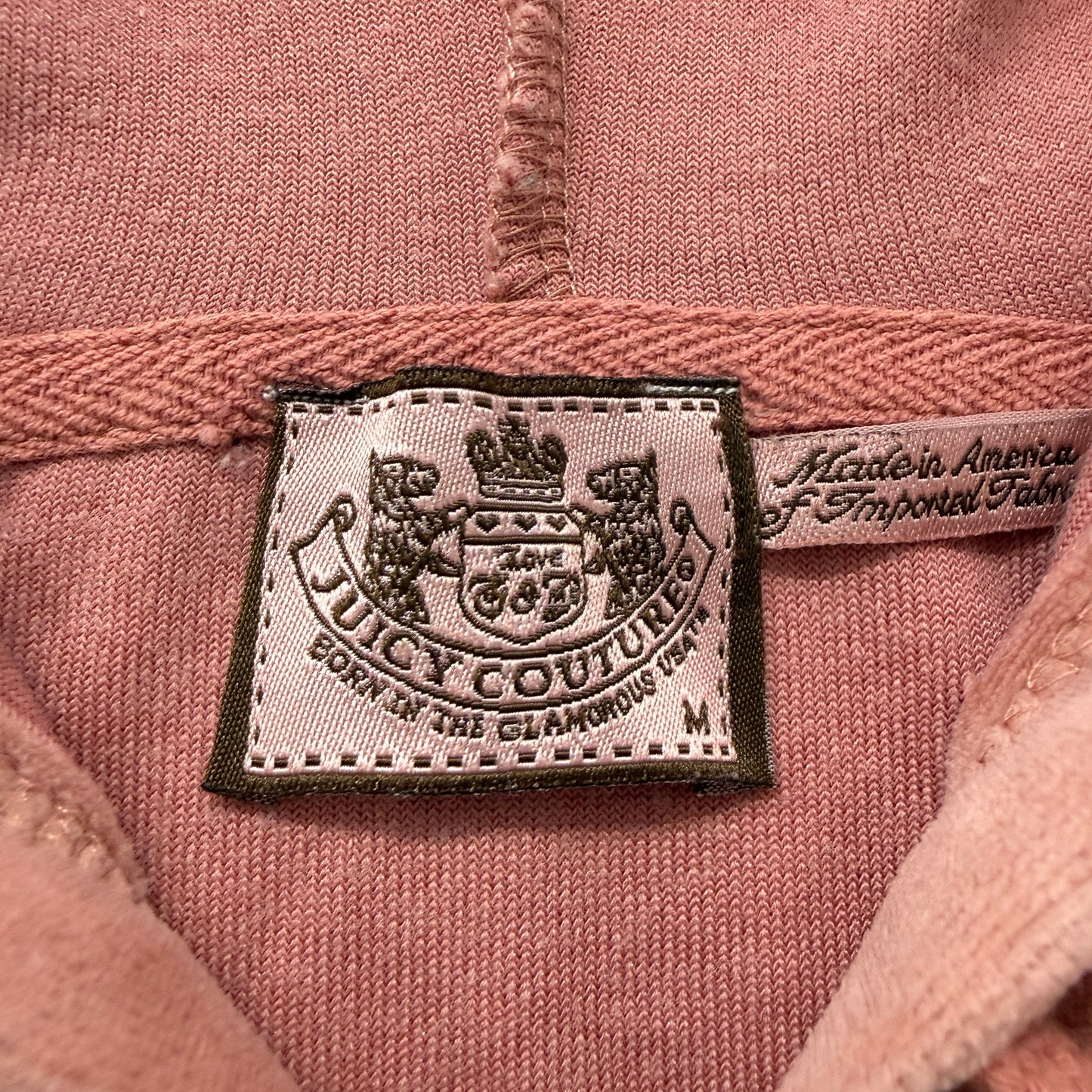 Juicy Couture Women's Dusty Rose Velour Zip-Up Hoodie Pockets Drawstring Size M