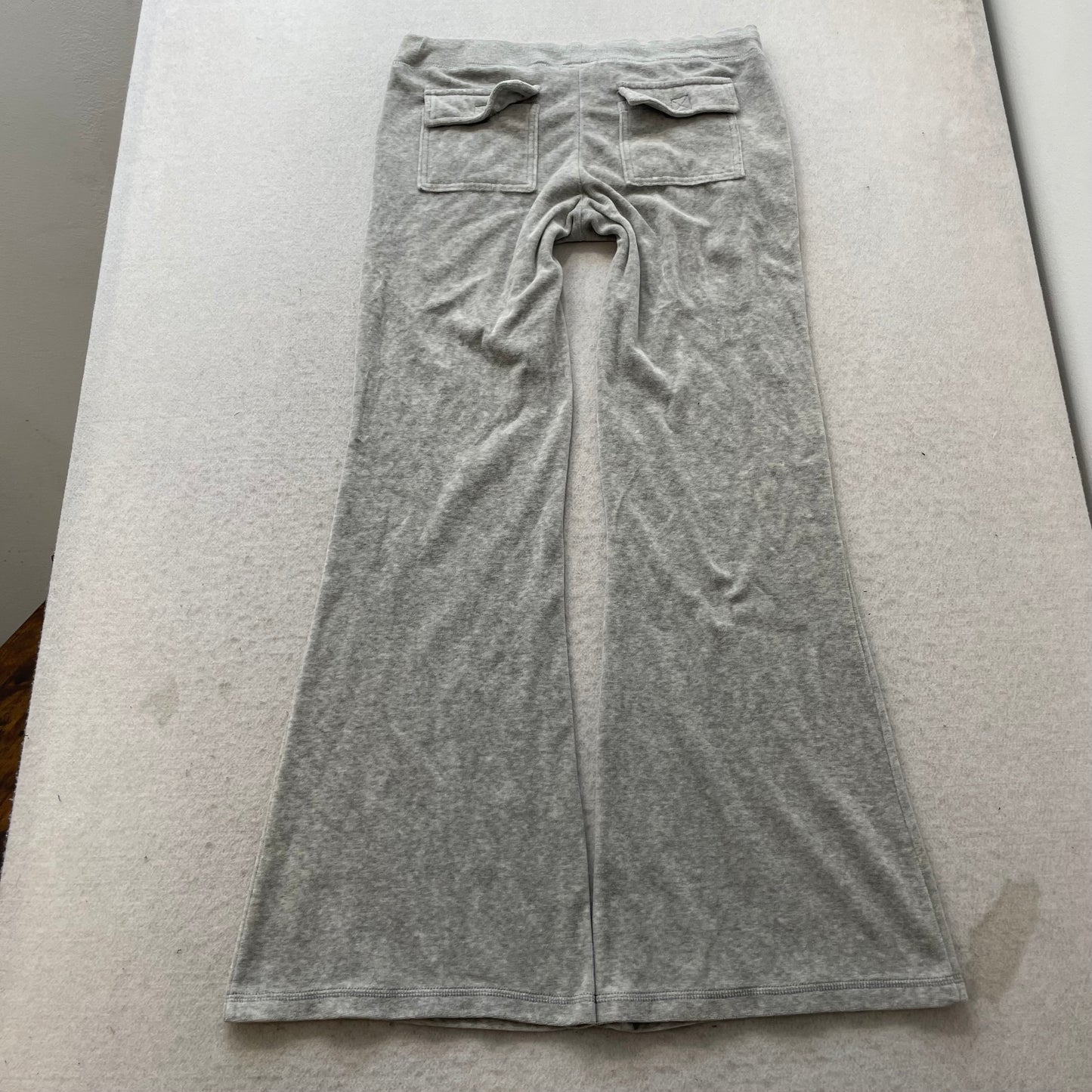 Vintage Juicy Couture Women's Light Gray Velour Flared Track Pant Drawstring - L
