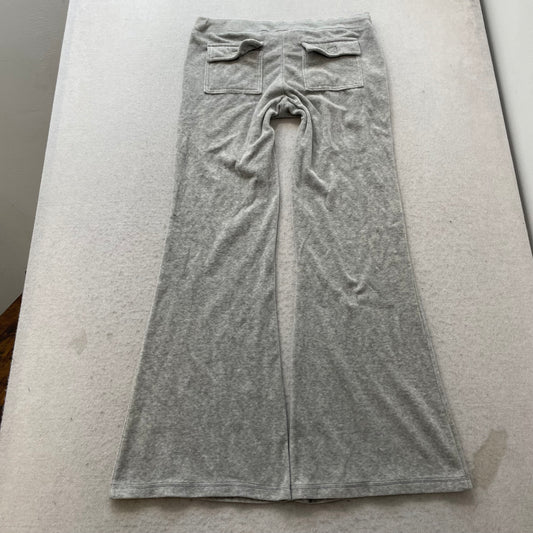 Vintage Juicy Couture Women's Light Gray Velour Flared Track Pant Drawstring - L