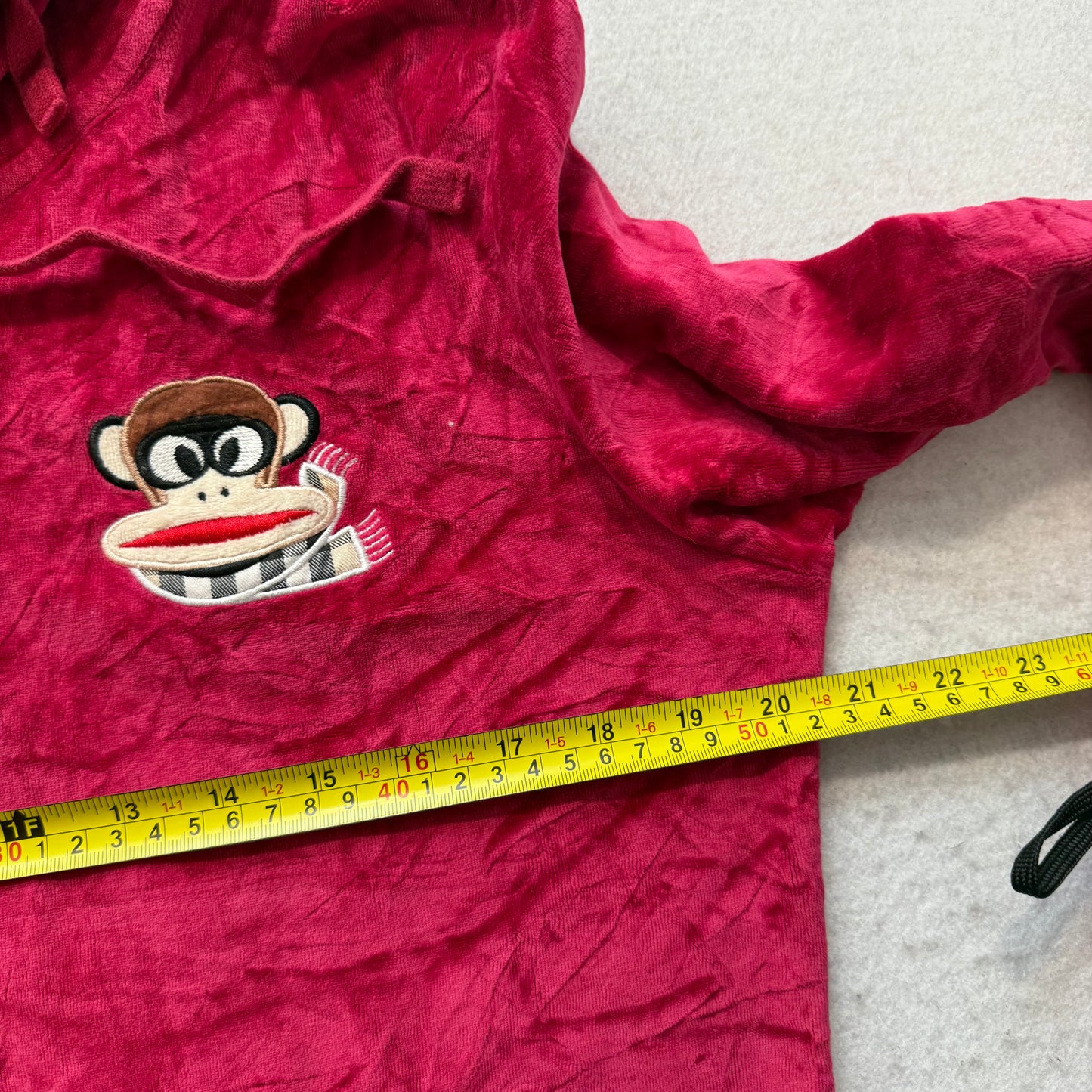 Pull Fronk Womens Cherry Red Velour Zip Up Hoodie Loungewear Monkey Logo Size XL