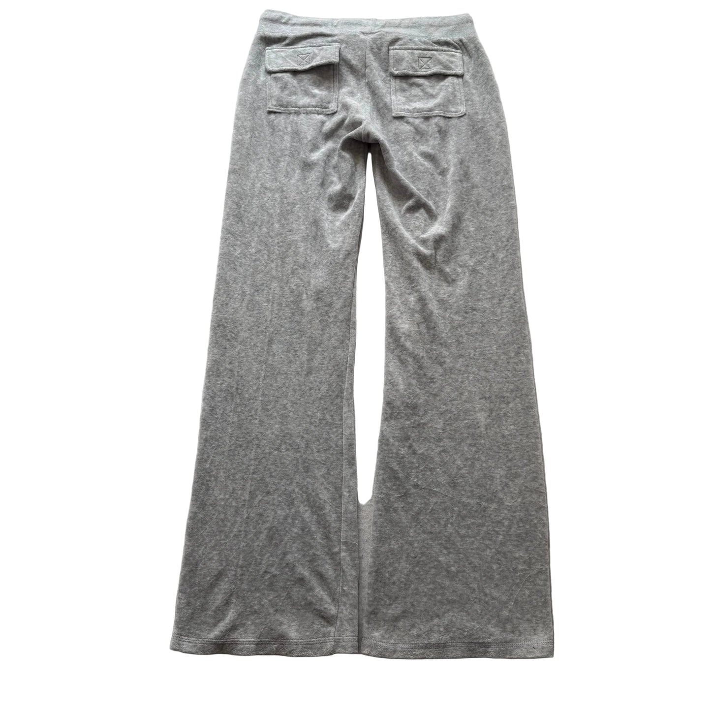 Vintage Juicy Couture Women's Gray Velour Flared Track Pant Flap Pockets Size L
