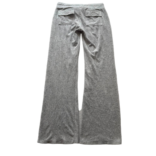 Vintage Juicy Couture Women's Gray Velour Flared Track Pant Flap Pockets Size L