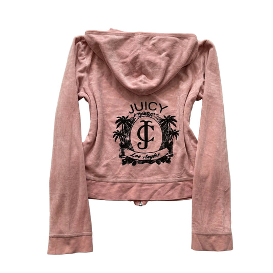 Vintage Juicy Couture Los Anglos Women's Pink Velour Zip-Up Hoodie Y2k Size L