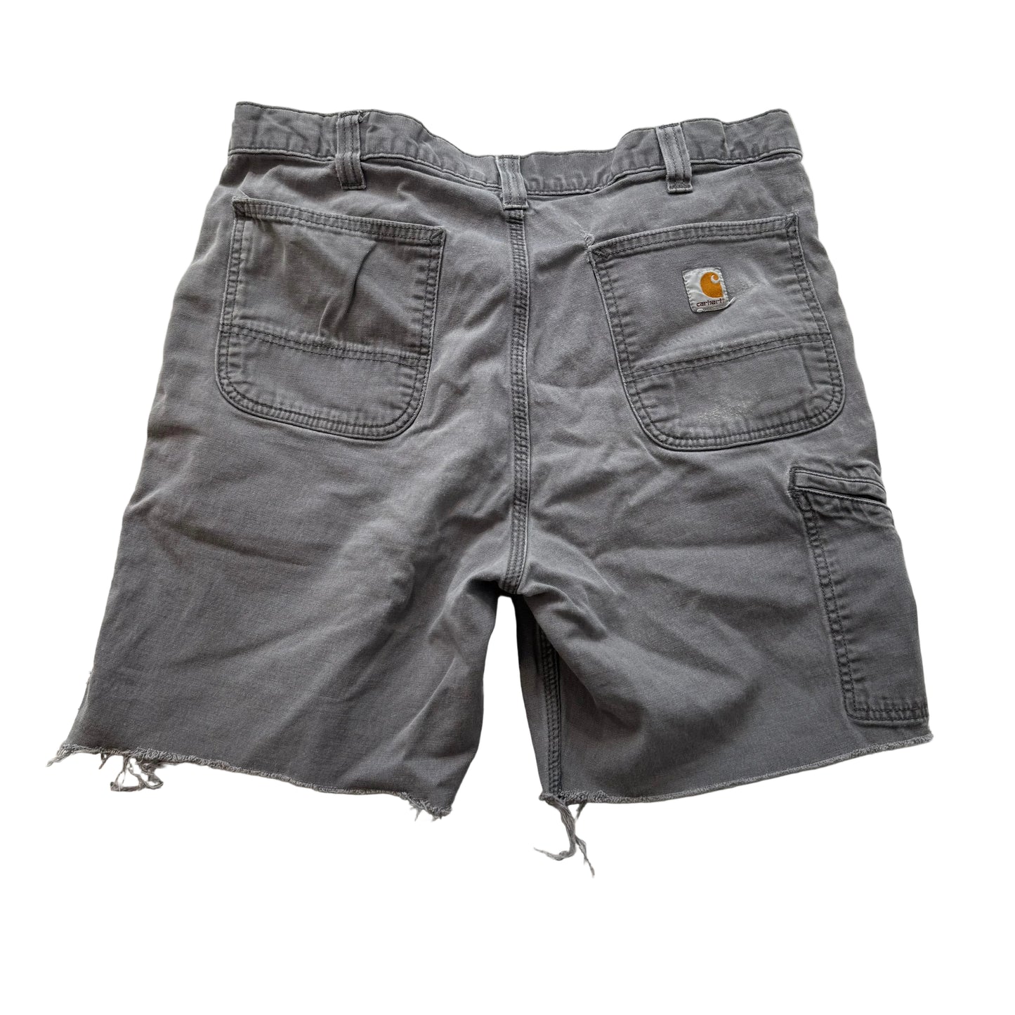 Carhartt Men's Charcoal Gray Canvas Carpenter Shorts Frayed Hem Workwear Size 36