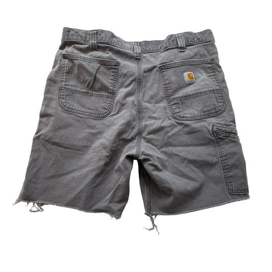 Carhartt Men's Charcoal Gray Canvas Carpenter Shorts Frayed Hem Workwear Size 36
