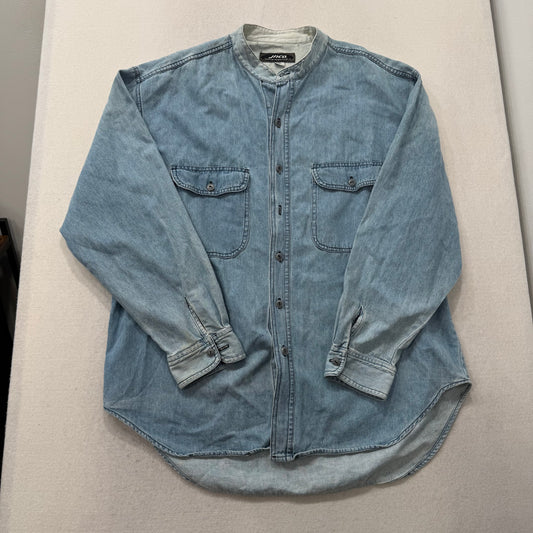 Jnco Mens Light Blue Denim Button-Down Shirt Grandad Collar Flap Pockets Size XL