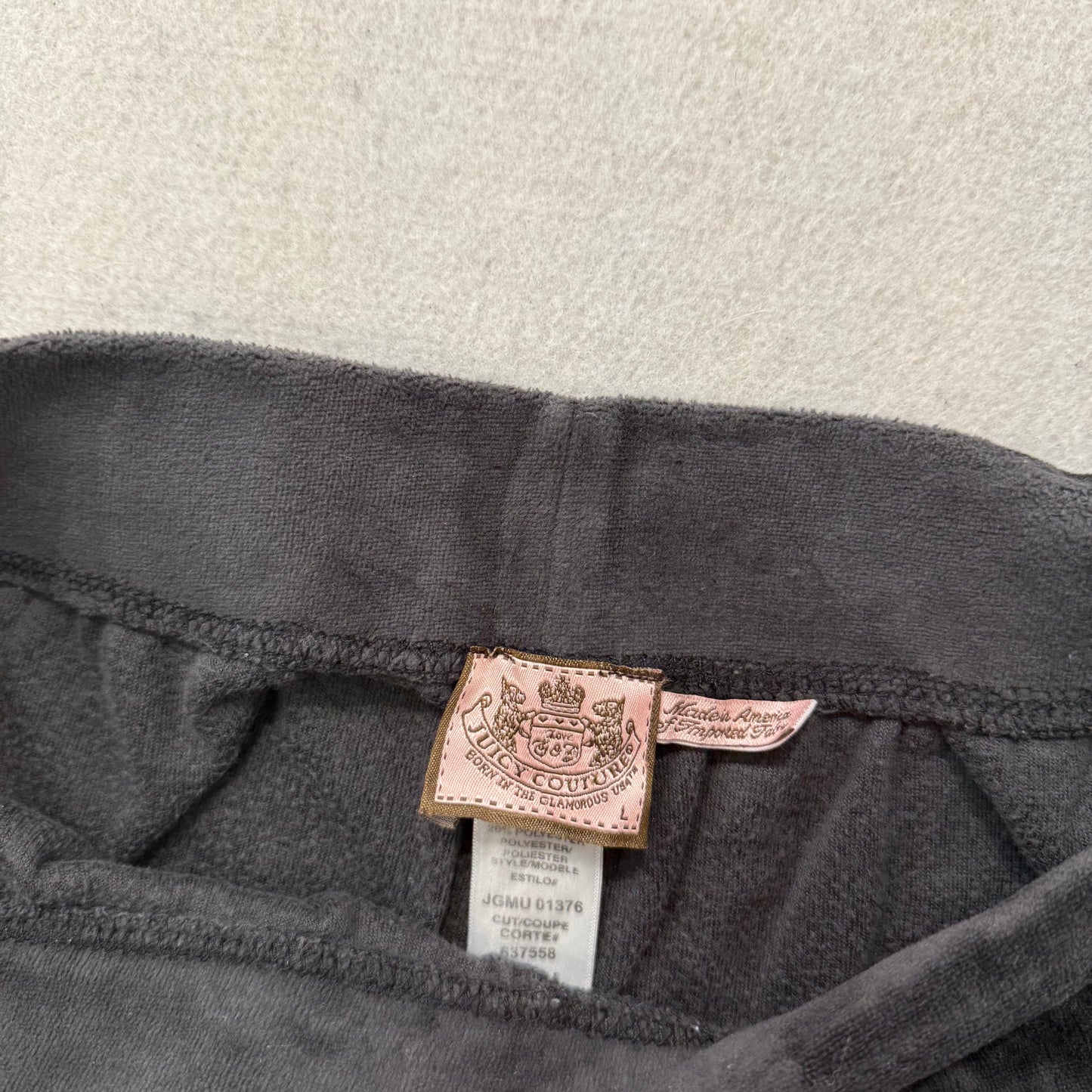 Juicy Couture Black Velour Tracksuit Set Zip Up Jacket & Flared Pants Y2K Size L