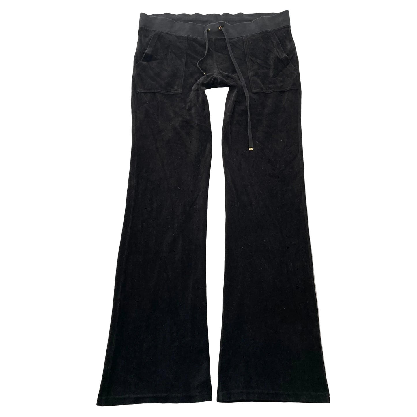 Juicy Couture Women's Black Velour Flared Leg Track Pant Drawstring Y2K Size L
