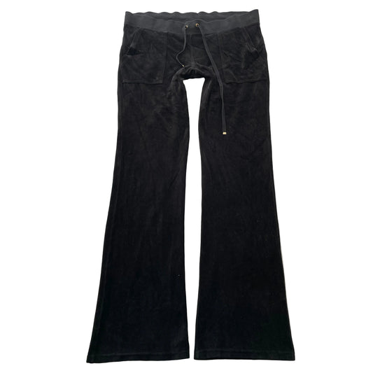 Juicy Couture Women's Black Velour Flared Leg Track Pant Drawstring Y2K Size L