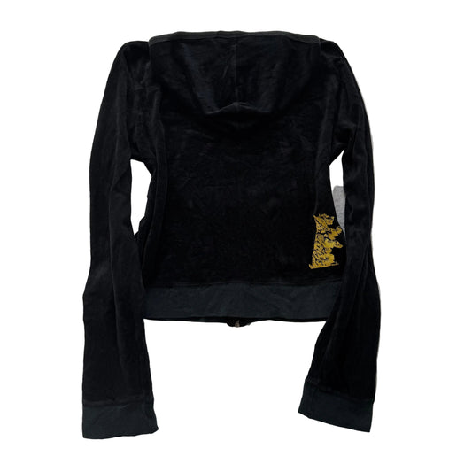 Vintage Juicy Couture Women's Jet Black Velour Zip-Up Hoodie Dog Logo Size L