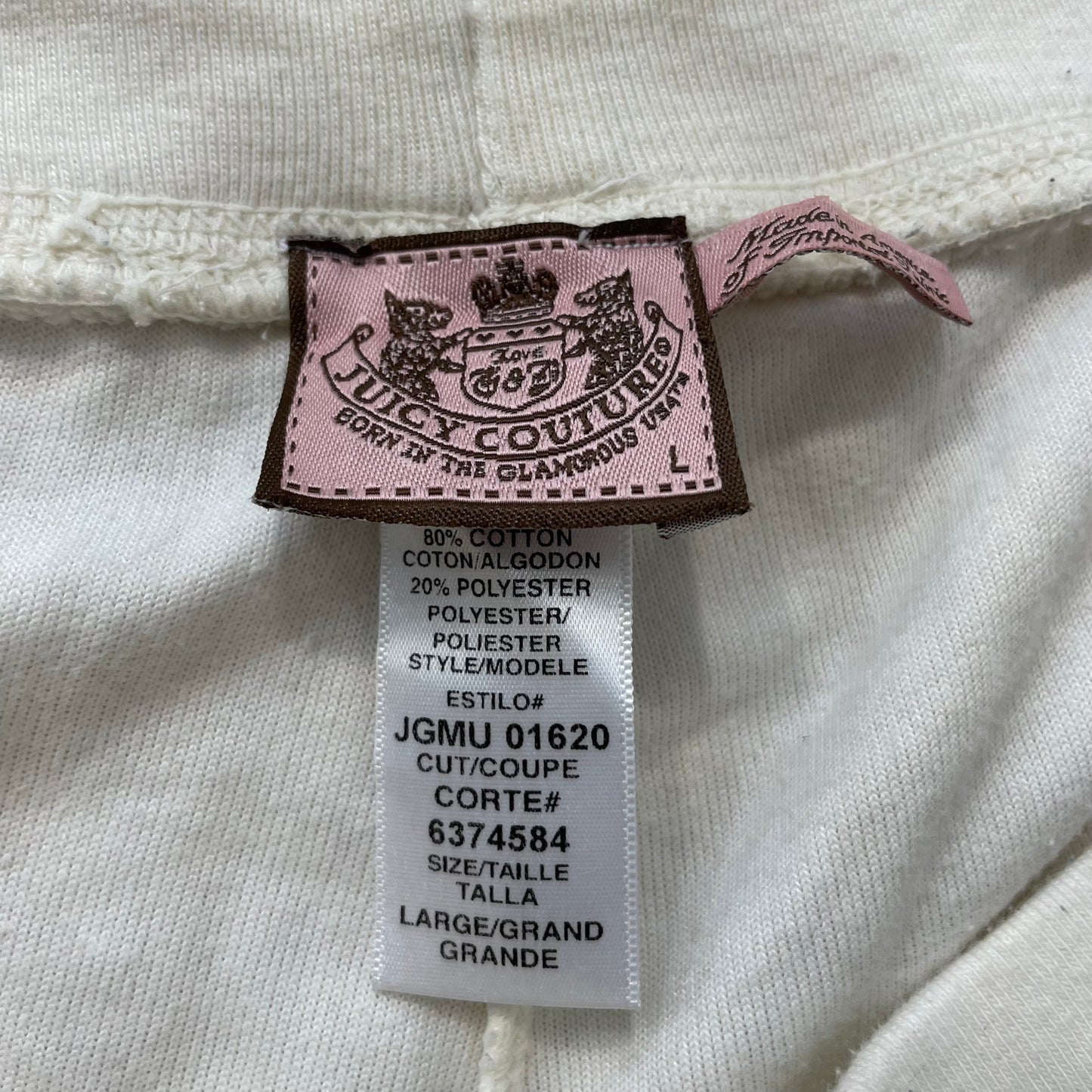 Vintage Juicy Couture Women's Cream Velour Tracksuit Sets Hoodie & Pant Size L