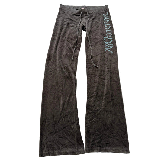 Vintage Juicy Couture Women's Deep Espresso Velour Flared Track Pant Logo Size S