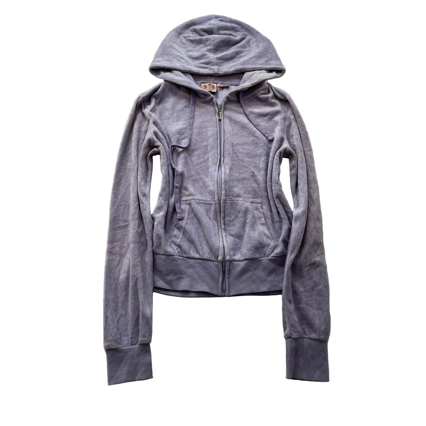 Vintage Juicy Couture Womens Light Purple Velour Zip-Up Hoodie Drawstring Size S