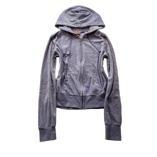 Vintage Juicy Couture Womens Light Purple Velour Zip-Up Hoodie Drawstring Size S