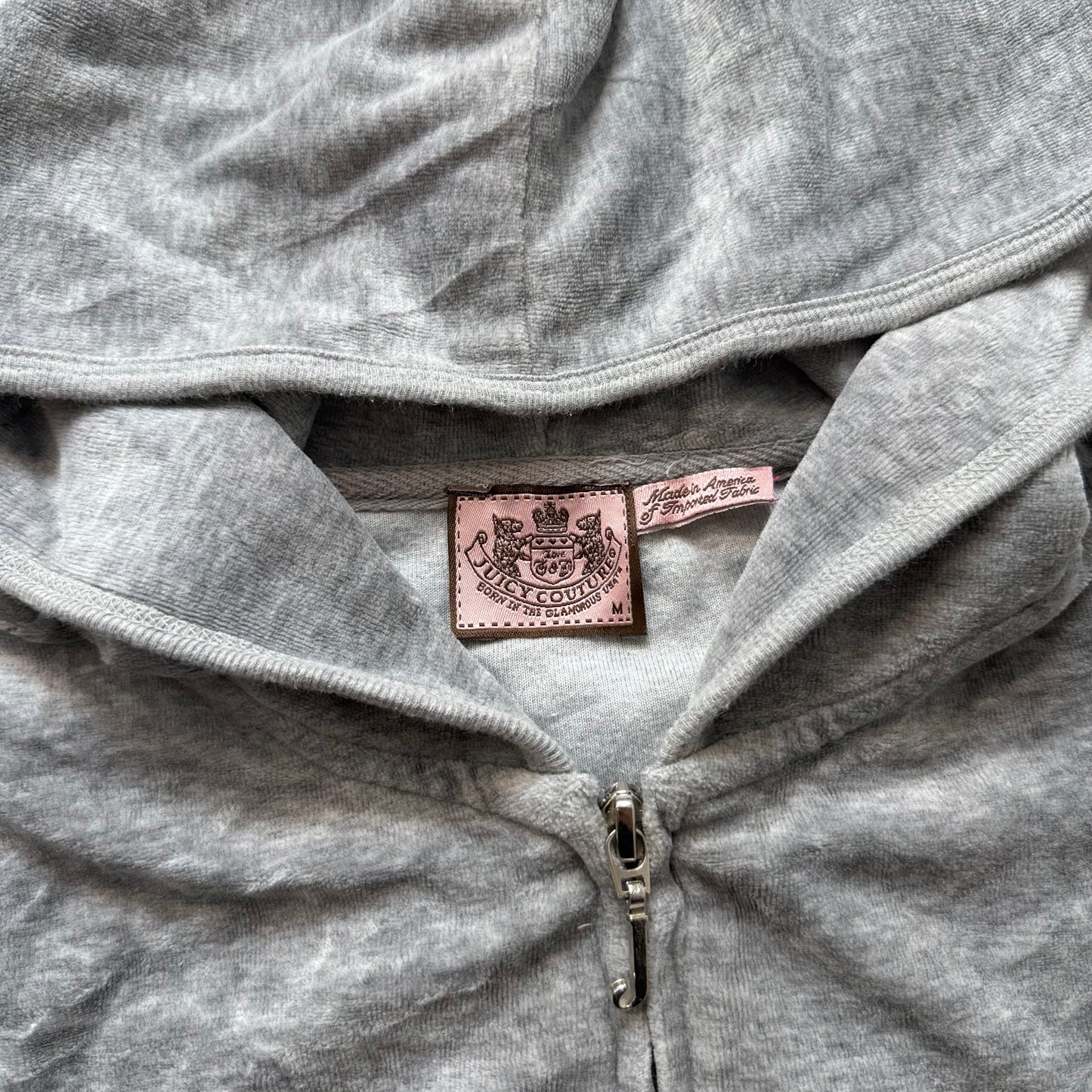 Juicy Couture Queen of Couture Women Gray Velour Zip-Up Hoodie Loungewear Size M