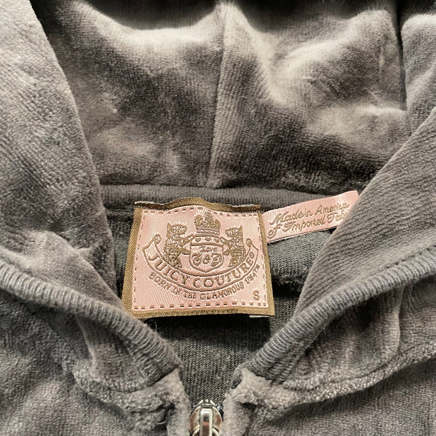 Vtg Juicy Couture Women's Deep Charcoal Velour Tracksuit Set Snap Pockets Size S