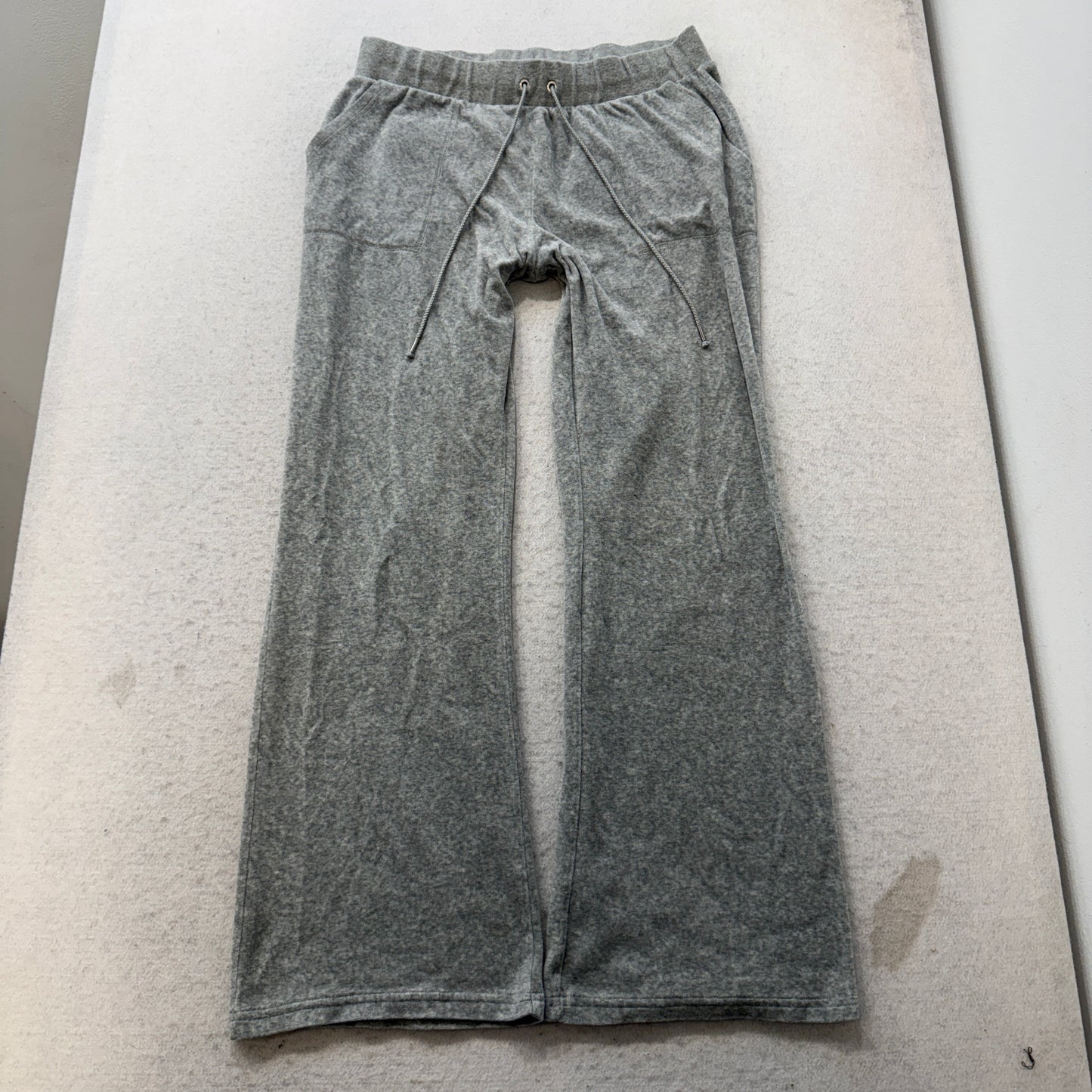 Juicy Couture Women's Heather Gray Velour Flared Track Pants Flap Pockets Size L
