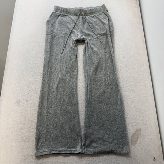 Juicy Couture Women's Heather Gray Velour Flared Track Pants Flap Pockets Size L