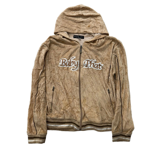 Baby Phat Women's Beige Velour Zip Up Hoodie Zip Front Pockets Logo Y2K Size XL