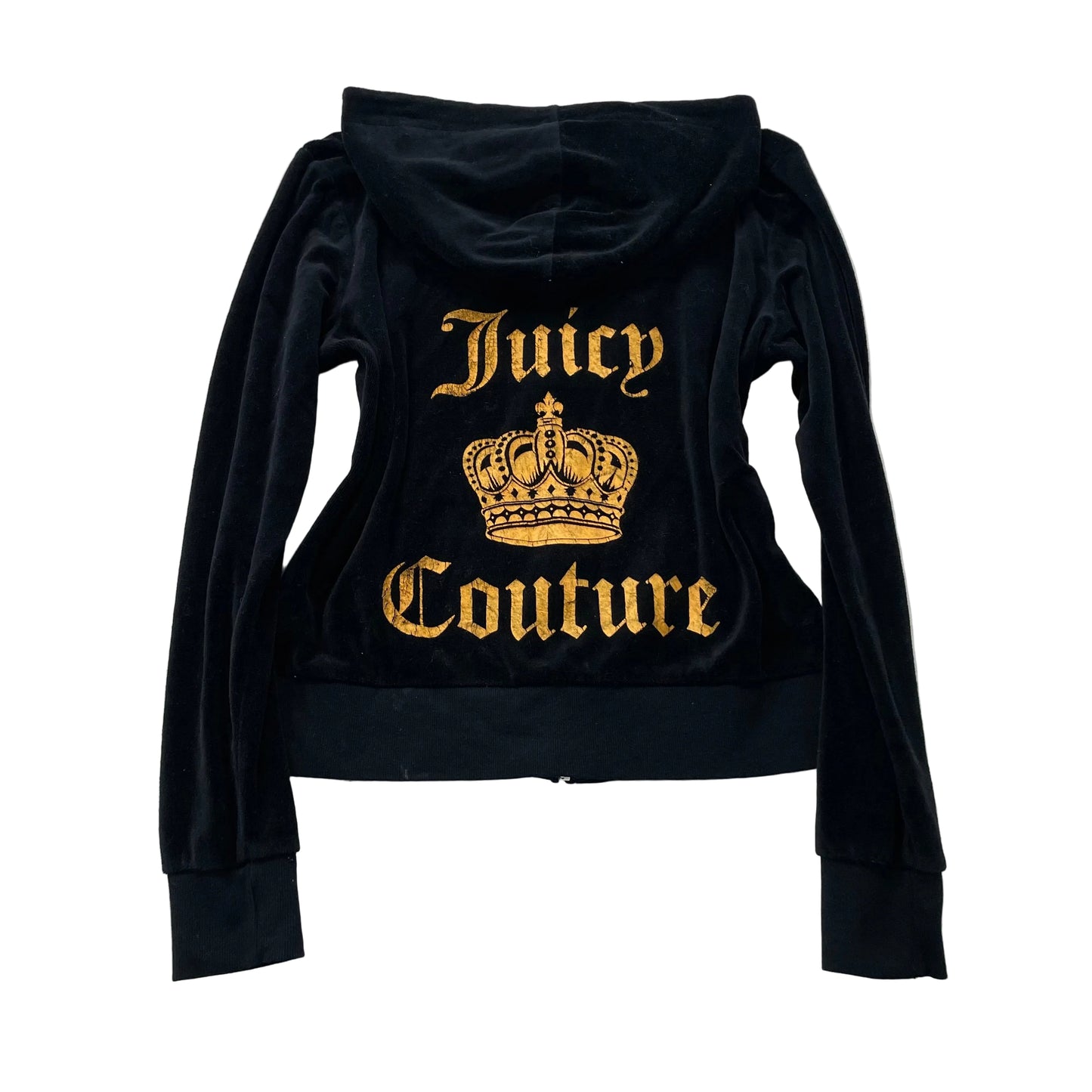 Juicy Couture Women's Jet Black Velour Full Zip Hoodie Graphic Logo Y2K Size XL