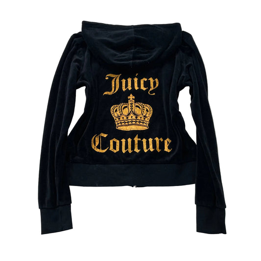 Juicy Couture Women's Jet Black Velour Full Zip Hoodie Graphic Logo Y2K Size XL