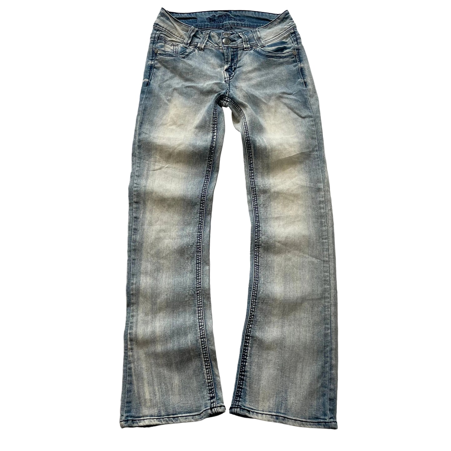 Wallflower Women's Blue Faded Low Rise Bootcut Denim Jeans Pockets Y2k Size 9