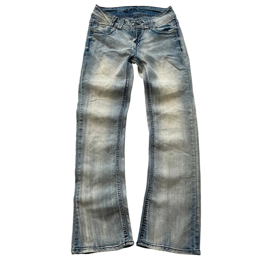 Wallflower Women's Blue Faded Low Rise Bootcut Denim Jeans Pockets Y2k Size 9