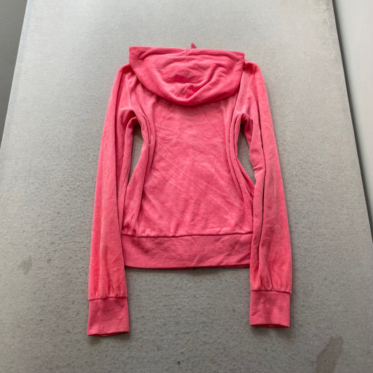 Juicy Couture Women's Pink Velour Full Zip Hoodie Long Sleeve Pockets Size M