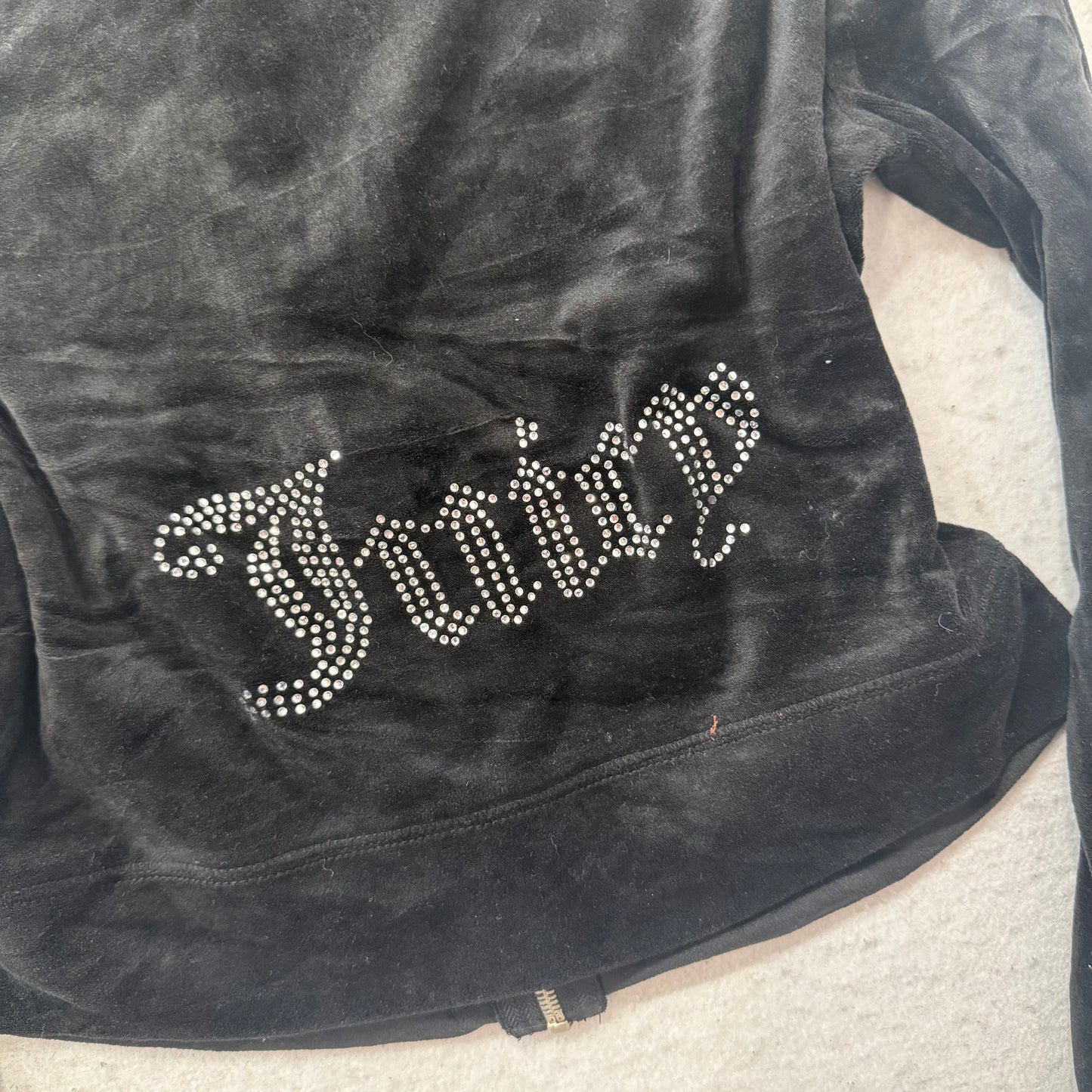 Juicy Couture Forever 21 Women's Black Velour Cropped Hoodie Rhinestones Size S