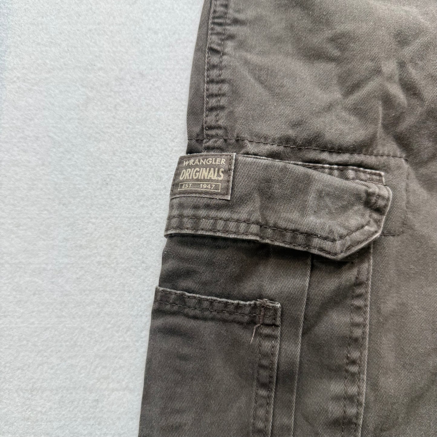 Wrangler Originals Mens Olive Cotton Baggy Cargo Pants Utility Pocket Size 30x30