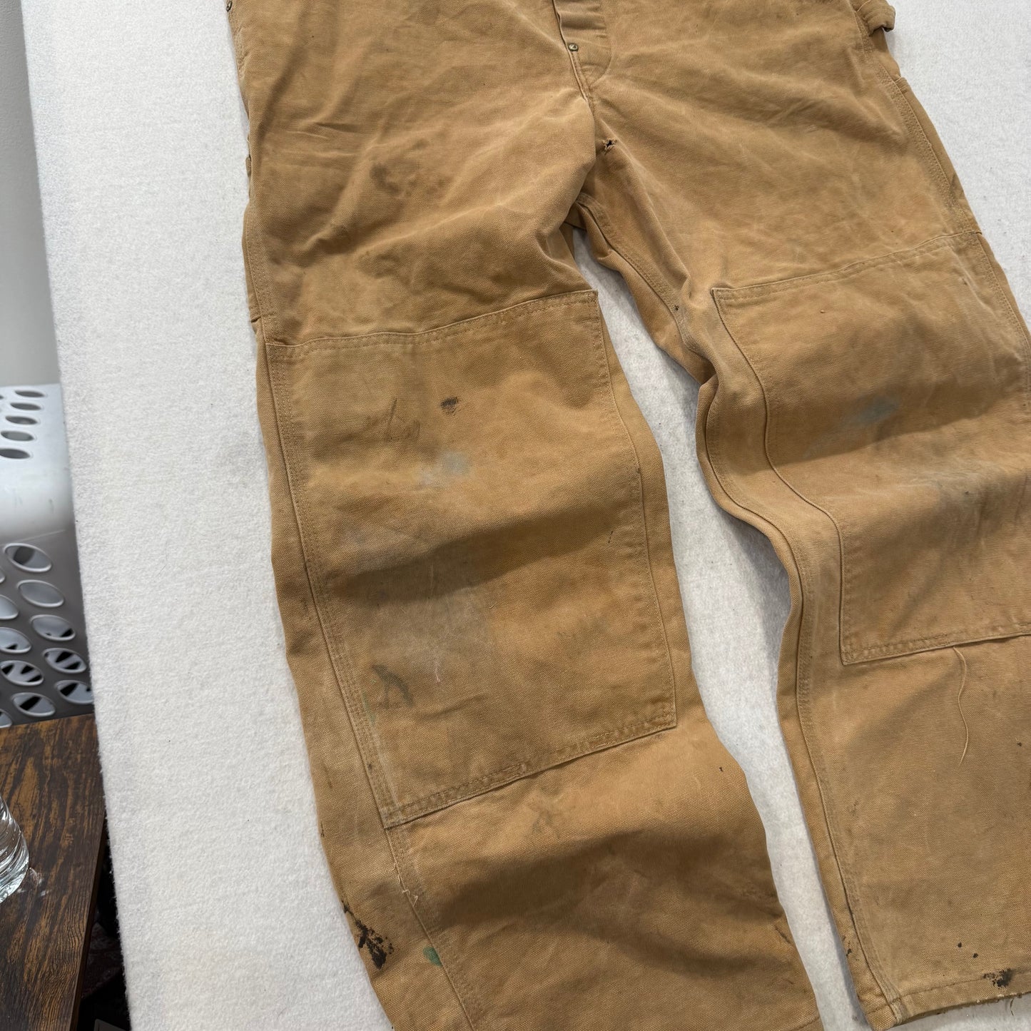 Carhartt Men's Duck Brown Cotton Relaxed Fit Bib Overalls Pockets Logo Size 40