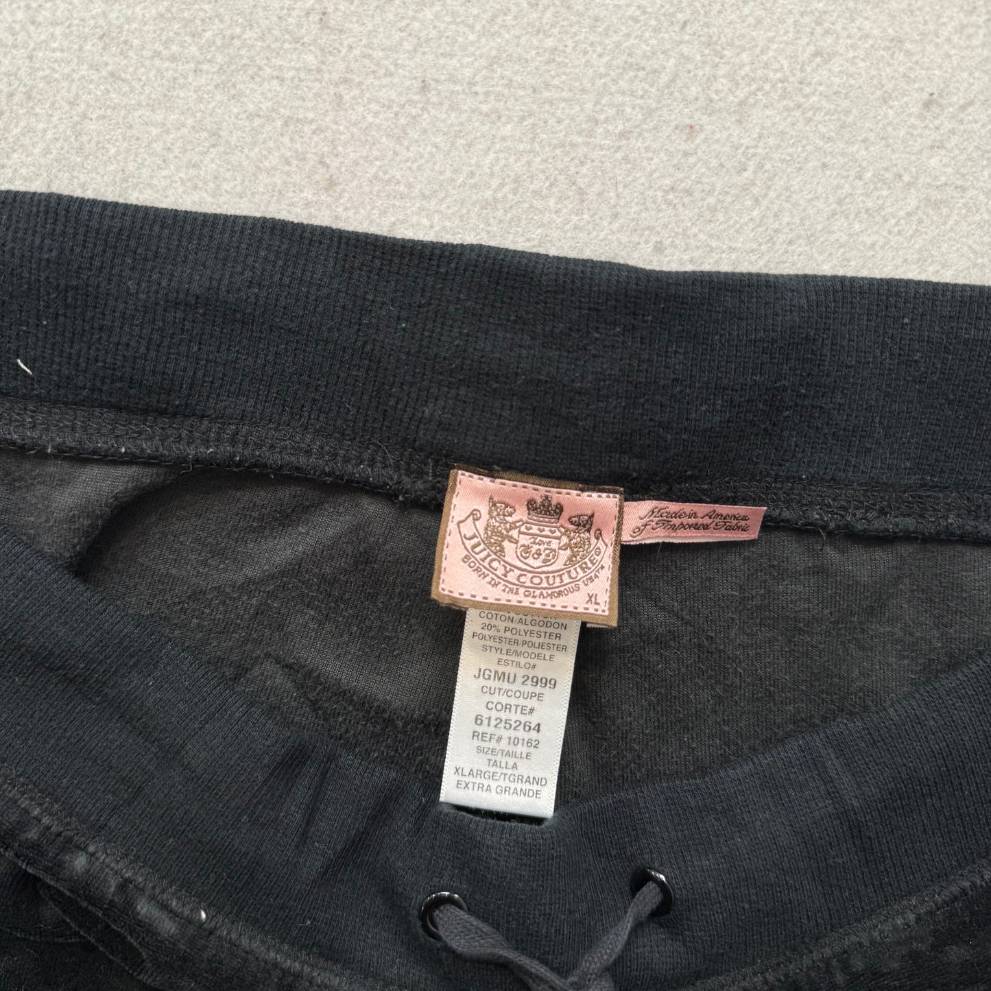 Juicy Couture Black Velour Tracksuit Set Hoodie & Pant Rhinestones Crown Size XL