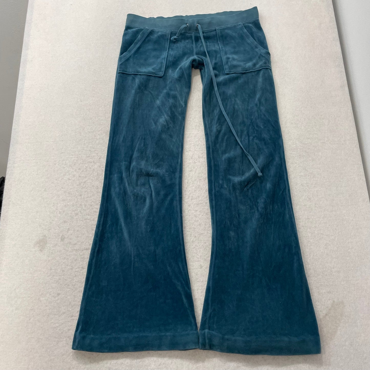 Juicy Couture Womens Dark Petrol Blue Velour Flare Track Pant Snap Pocket Size P