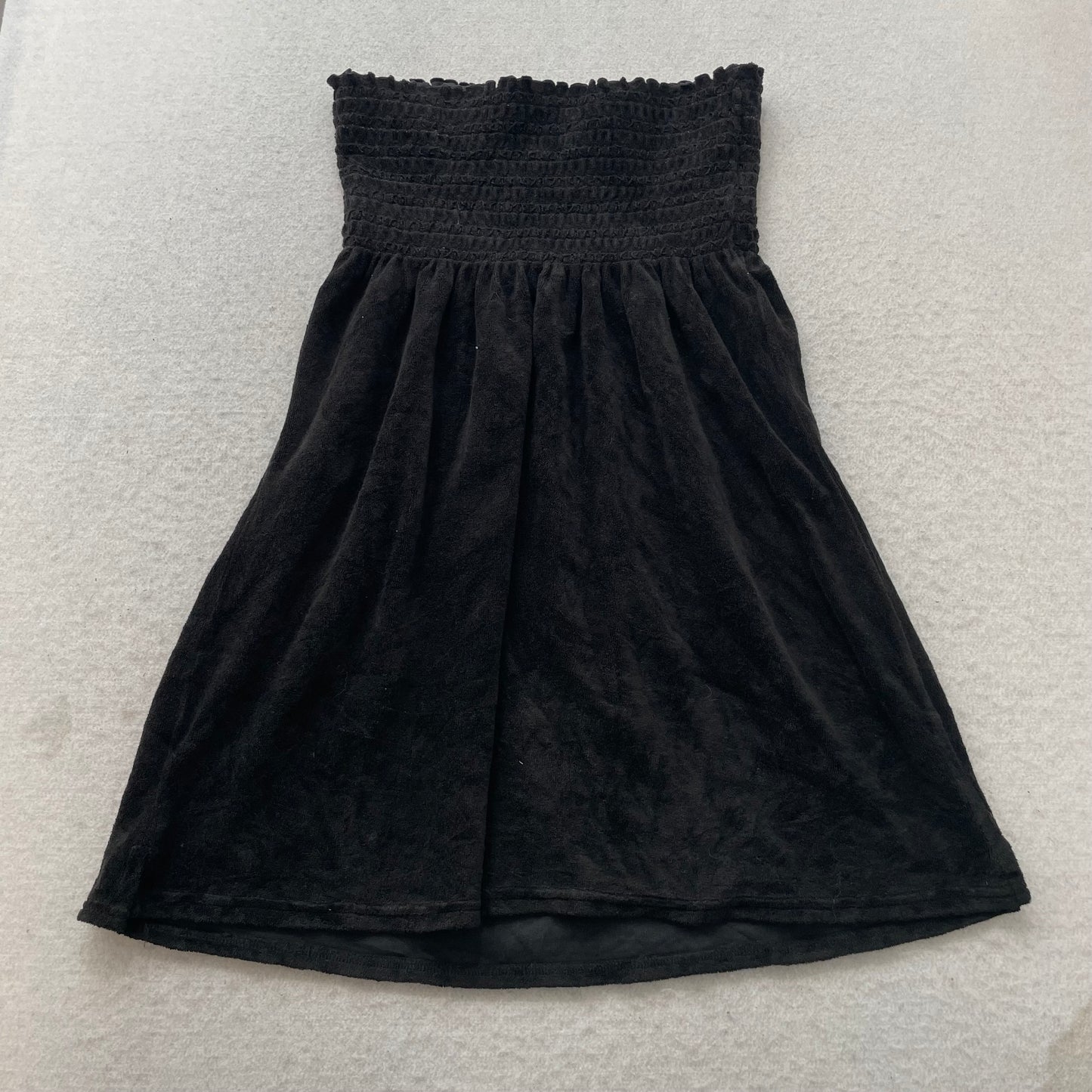 Juicy Couture Women's Black Velour Smocked Tube Dress Strapless Y2K Size XL