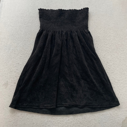 Juicy Couture Women's Black Velour Smocked Tube Dress Strapless Y2K Size XL