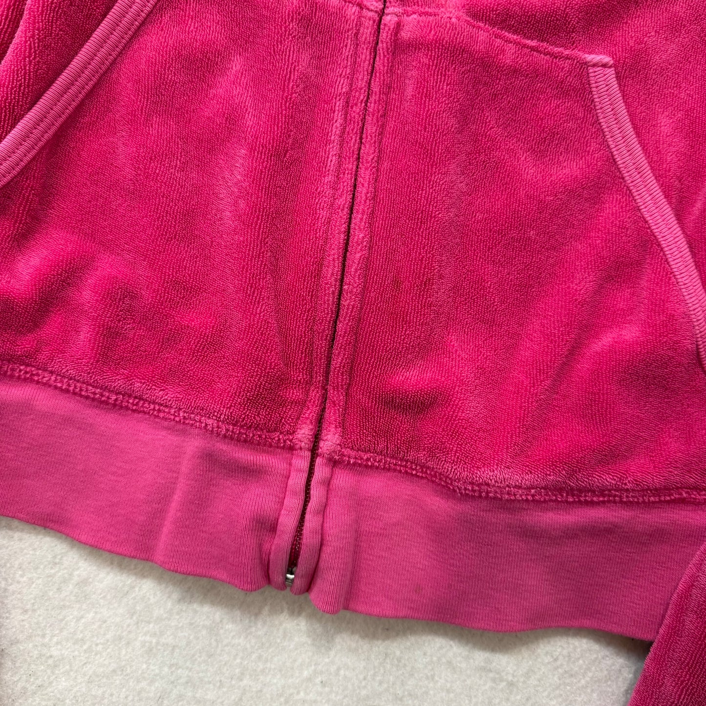Vintage Juicy Couture Women's Pink Terrycloth Zip-Up Hoodie Pockets Size S