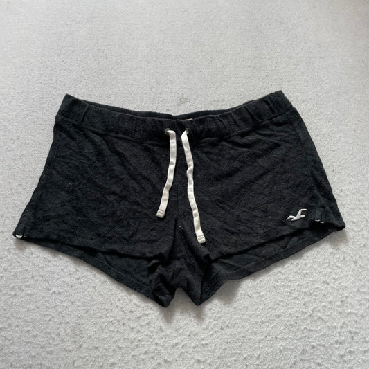 Hollister Women's Black Lounge Shorts Drawstring Embroidered Seagull Logo Size L