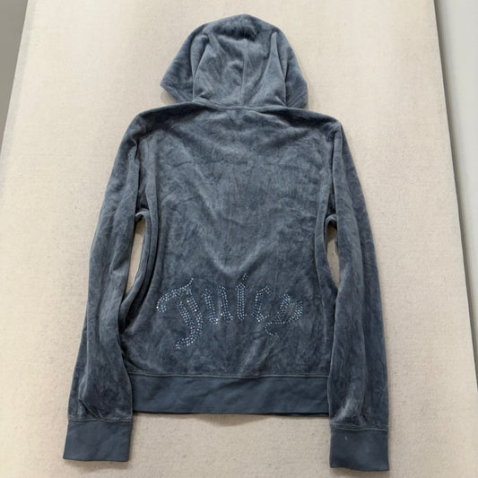 Juicy Couture Women's Slate Gray Velour Zip Up Hoodie Rhinestone Logo Size XL