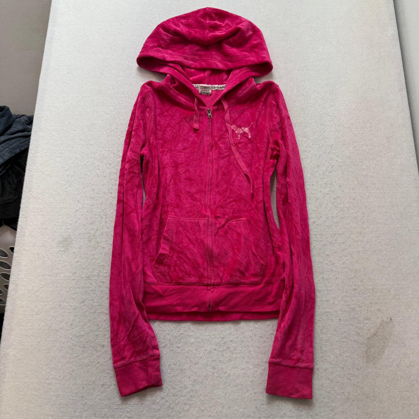 Victoria's Secret PINK Women's Vibrant Pink Velour Zip-Up Hoodie Logo Size M