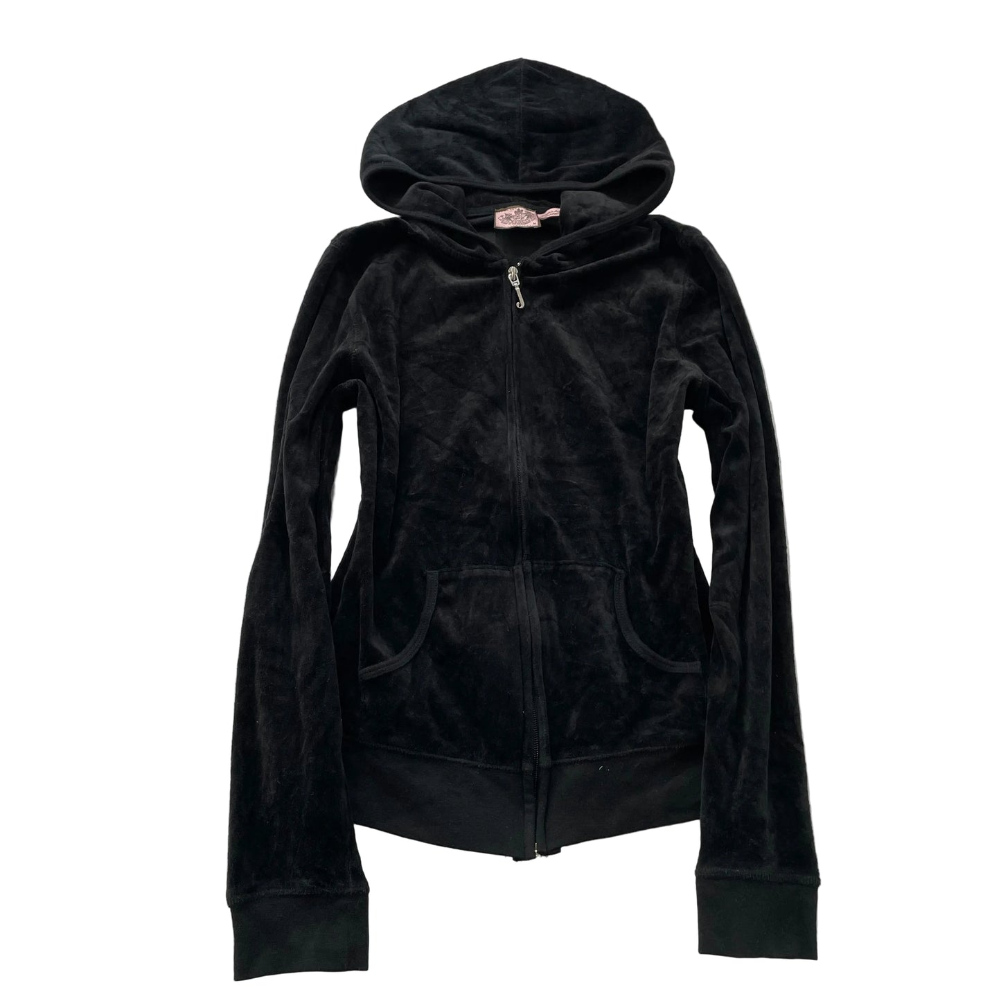 Juicy Couture Women's Black Velour Full Zip Hoodie Kangaroo Pockets Y2k Size M