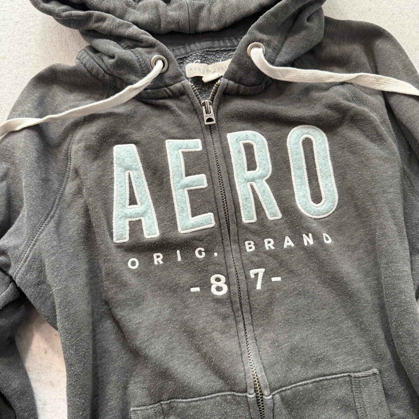 Aeropostale Women's Gray Fleece Full Zip Hoodie Drawstring Pockets Casual Size M