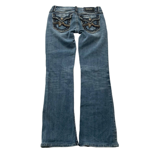 Miss Me Women's Blue Irene Bootcut Denim Jeans Intricate Embroidery Logo Size 30