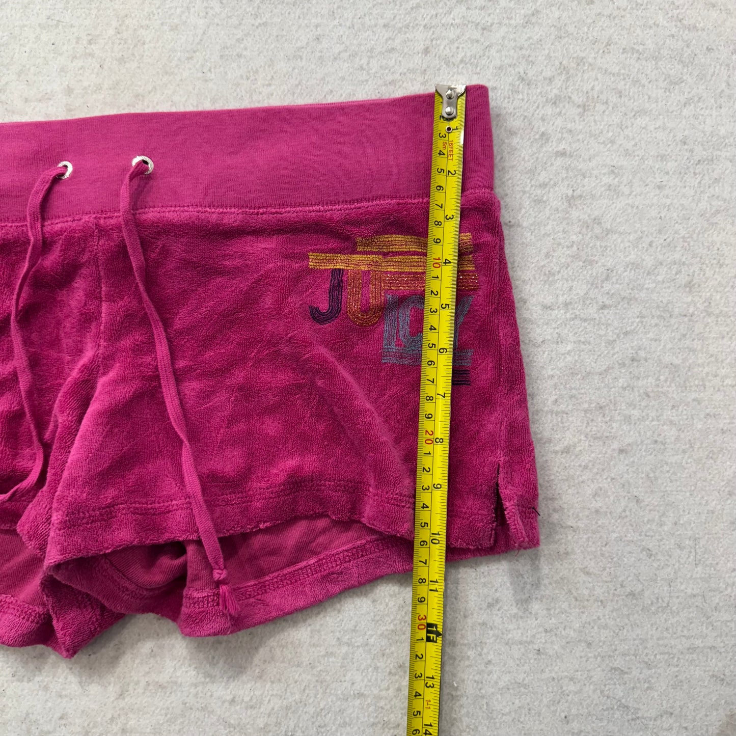 Juicy Couture Women's Hot Pink Terry Cloth Micro Shorts Drawstring Logo Size M