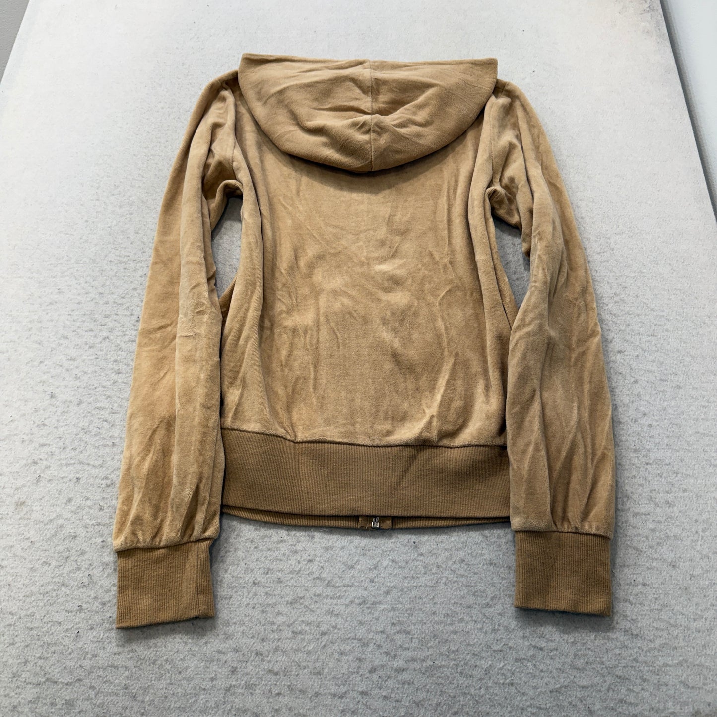 Vintage Juicy Couture Women's Beige Velour Tracksuit Set Hoodie & Pant Size L
