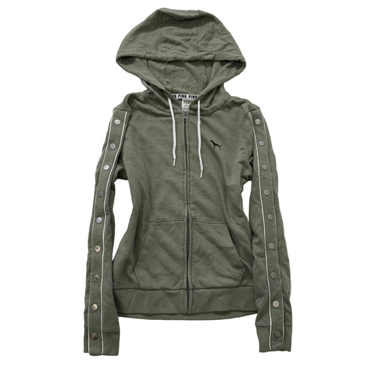 Victoria’s Secret PINK Olive Green Zip Hoodie Snap Button Sleeves Size XS