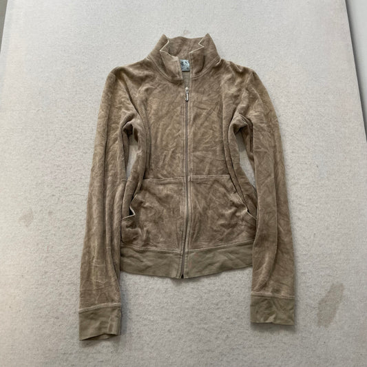 Juicy Couture Women's Tan Velour Zip-Up Track Jacket Long Sleeve Classic Size XL