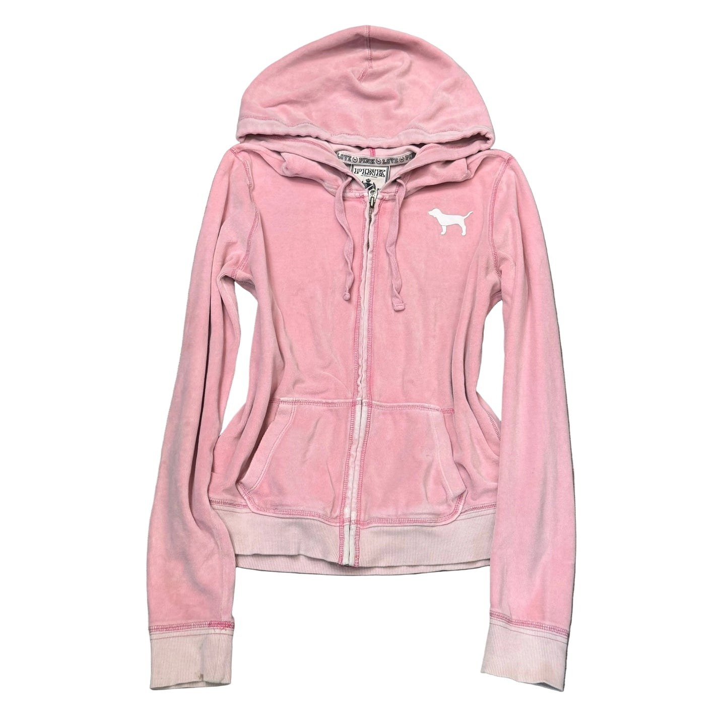 Victoria's Secret PINK "Love Pink" Women's Pink Velour Zip-Up Hoodie Logo Size M
