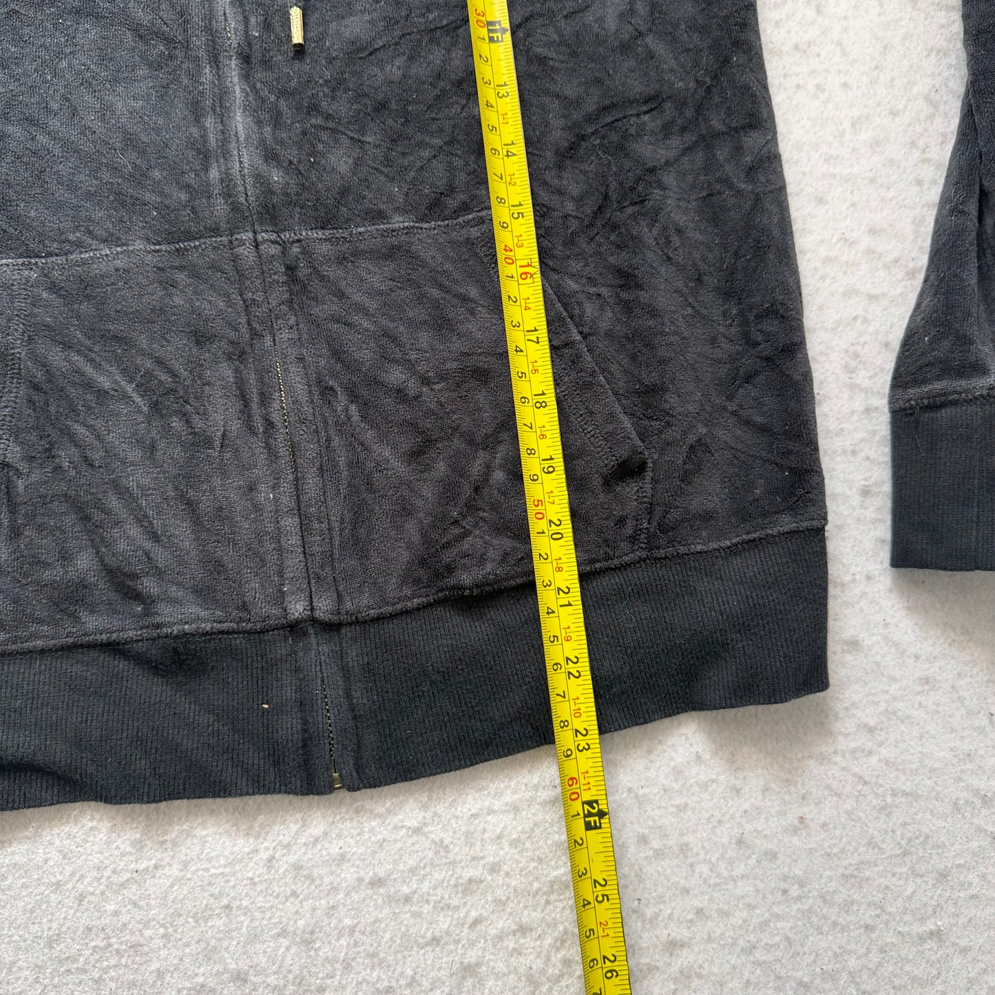 Victoria's Secret PINK Women's Black Velour Zip-Up Hoodie Sequin Logo Y2k Size S