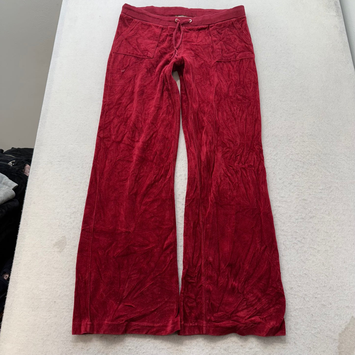 Juicy Couture Women Wine Red Velour Tracksuit Set Hoodie & Pant Pockets Size S/M